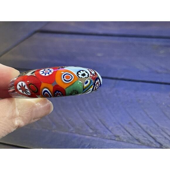 Vintage Murano Style Art Glass Millefiori Paper Weight Colorful Small Oval - Picture 4 of 7